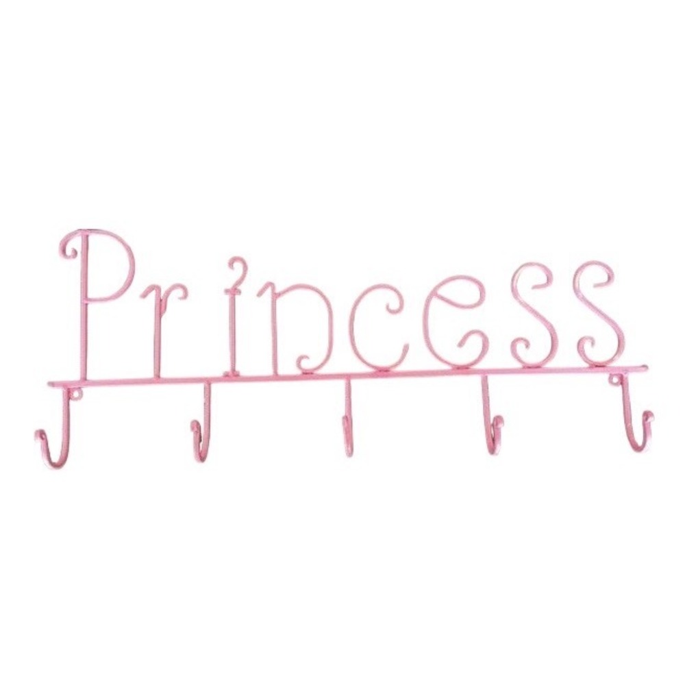 Princess Wall Mounted Coat Rack 5 Hook Metal Pink Kids Room Decor 24" long bows